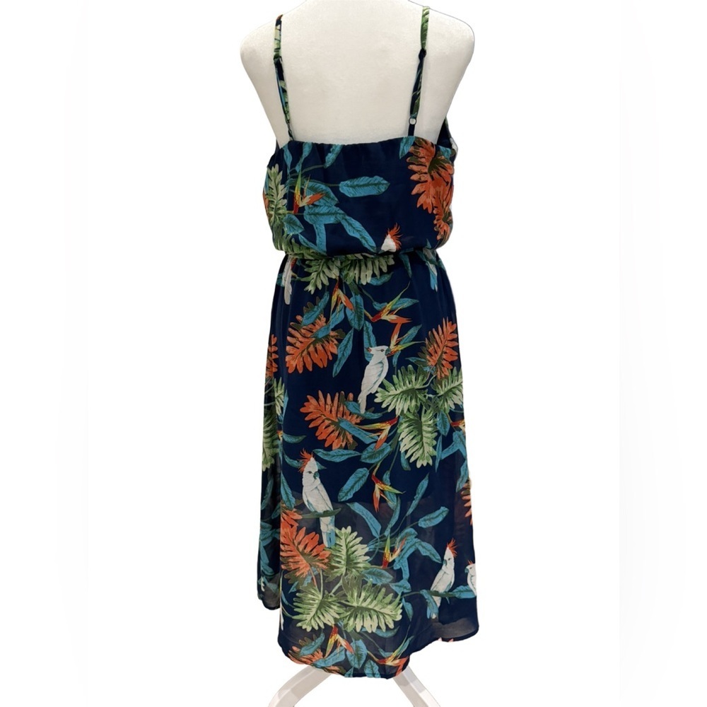 C Navy Tropical Midi Dress with Green and Orange Foliage - Picture 3 of 8